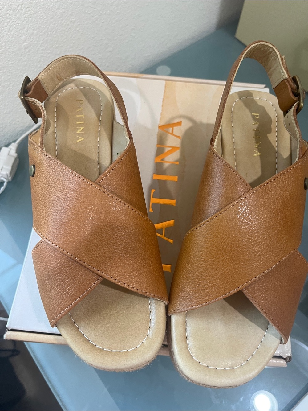 Portland Leather  Patina Tan Crisscross Leather Slingback Sandals size 7.5 NWB